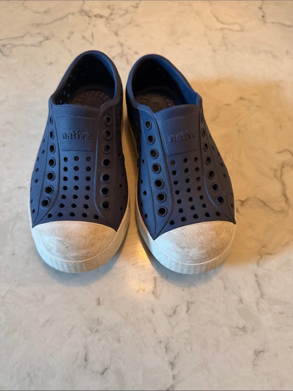 Native Kids Blue Slip-On Water Shoes with White Toe Caps